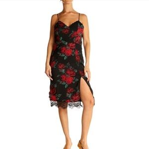 Lovers + Friends Honeymoon Dress black red floral strappy woman’s small
